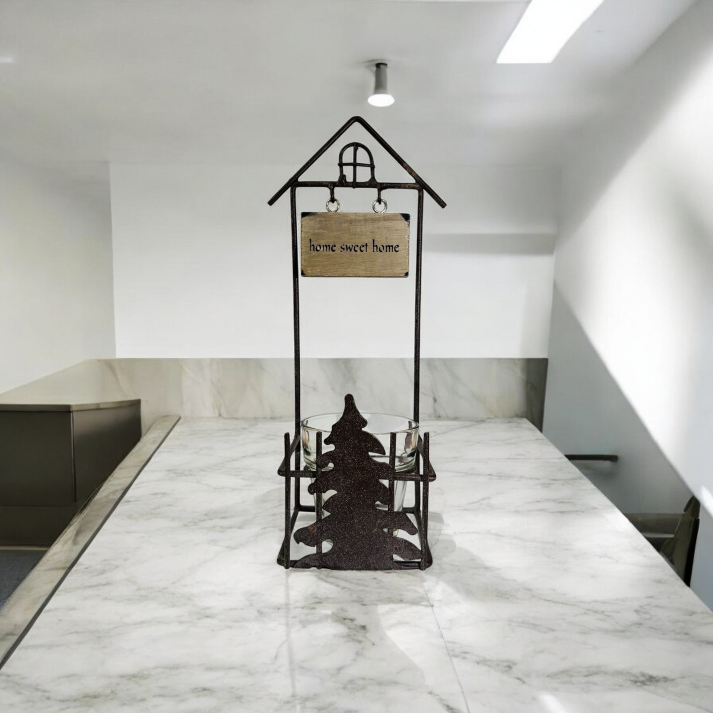 Photophore bougie décoratif en métal “Home Sweet Home”