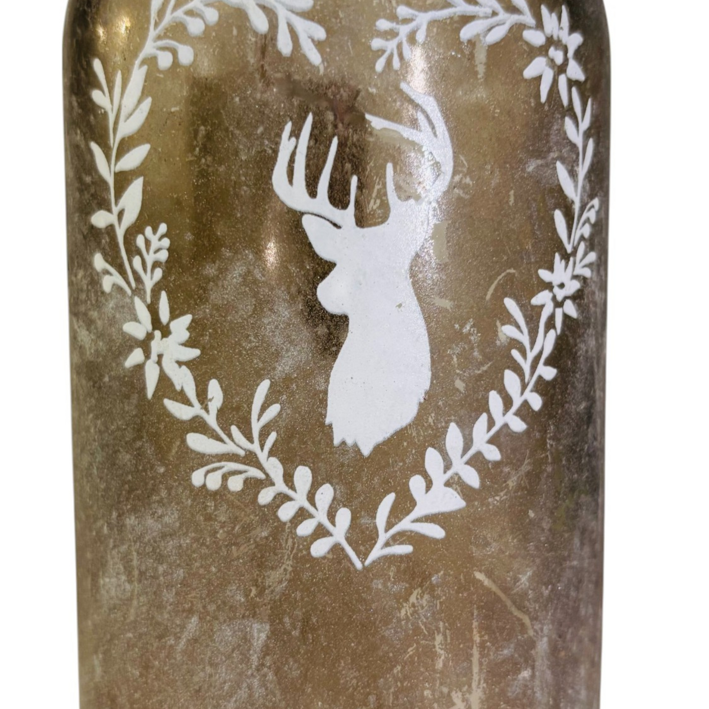 Bouteille verre décorative cerf effet ancien