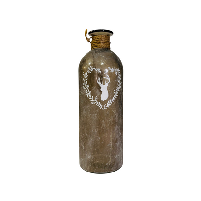 Bouteille verre décorative cerf effet ancien