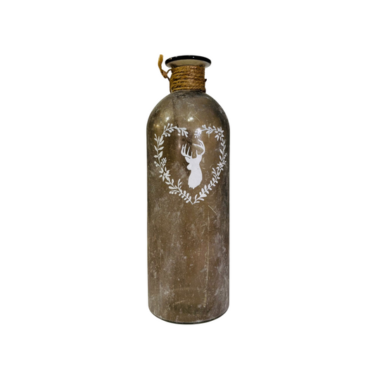 Bouteille verre décorative cerf effet ancien