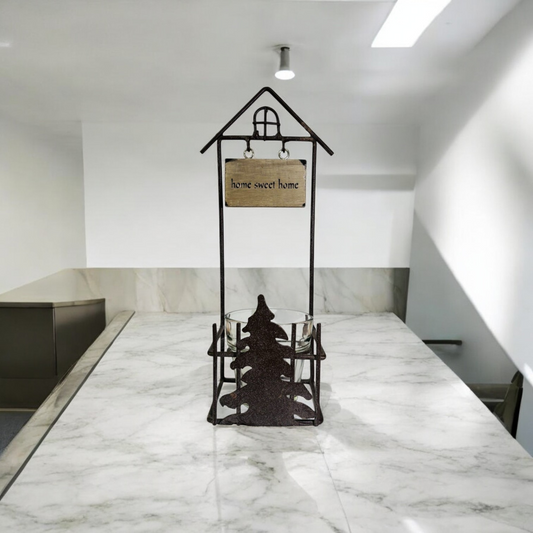 Photophore bougie décoratif en métal “Home Sweet Home”